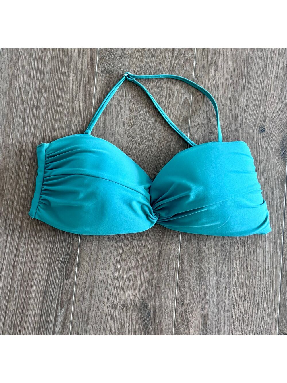 Calia Swim Twisted Bandeau  Bikini Top Removable Halter Aqua Green NEW Large